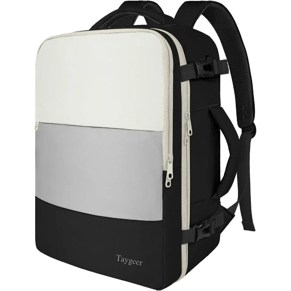 Taygeer Women Black/Cream/Gray Travel Backpack Carry On 15.6inch Laptop Backpack
